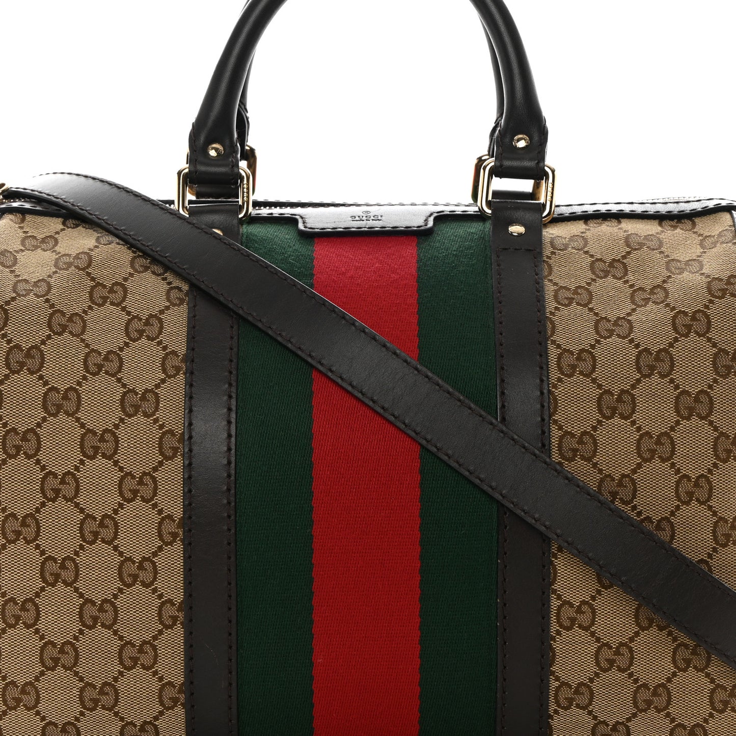 Monogram Selleria Calfskin Vintage Web Medium Boston Beige Ebony Cocoa