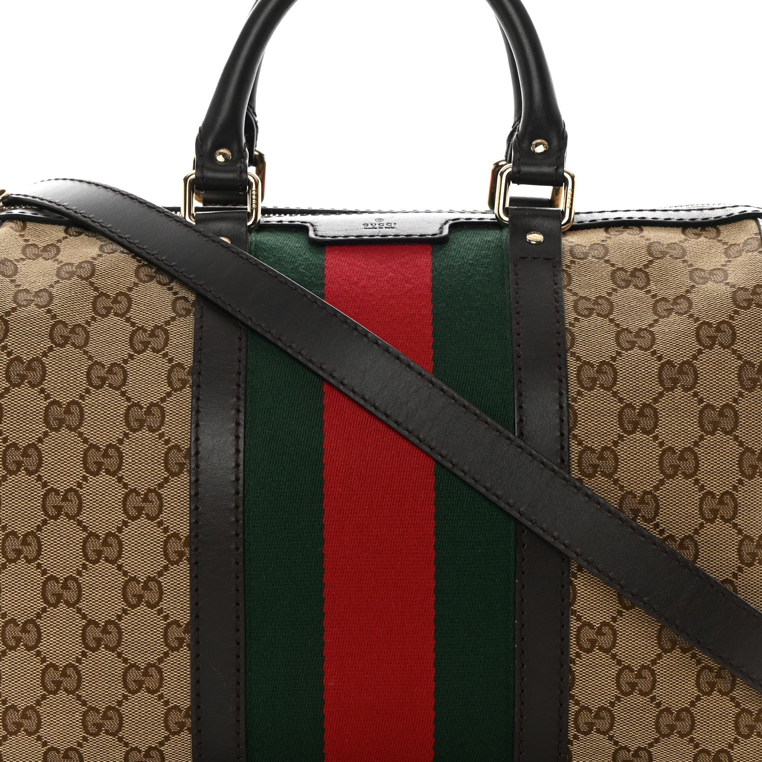 Gucci Monogram Selleria Calfskin Vintage Web Medium Boston Beige Ebony Cocoa 8 of 21