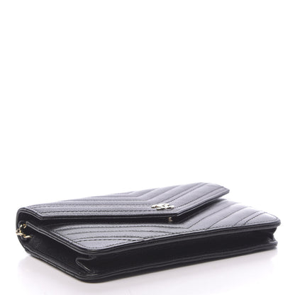 Chanel Goatskin Chevron Quilted Statement Wallet On Chain WOC Black 4 of 12