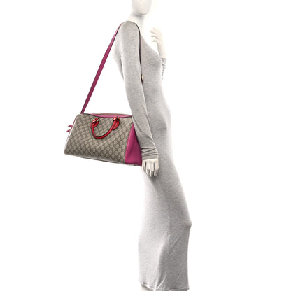 Gucci GG Supreme Monogram Medium Boston Beige Hibiscus Red New Rosette 2 of 11