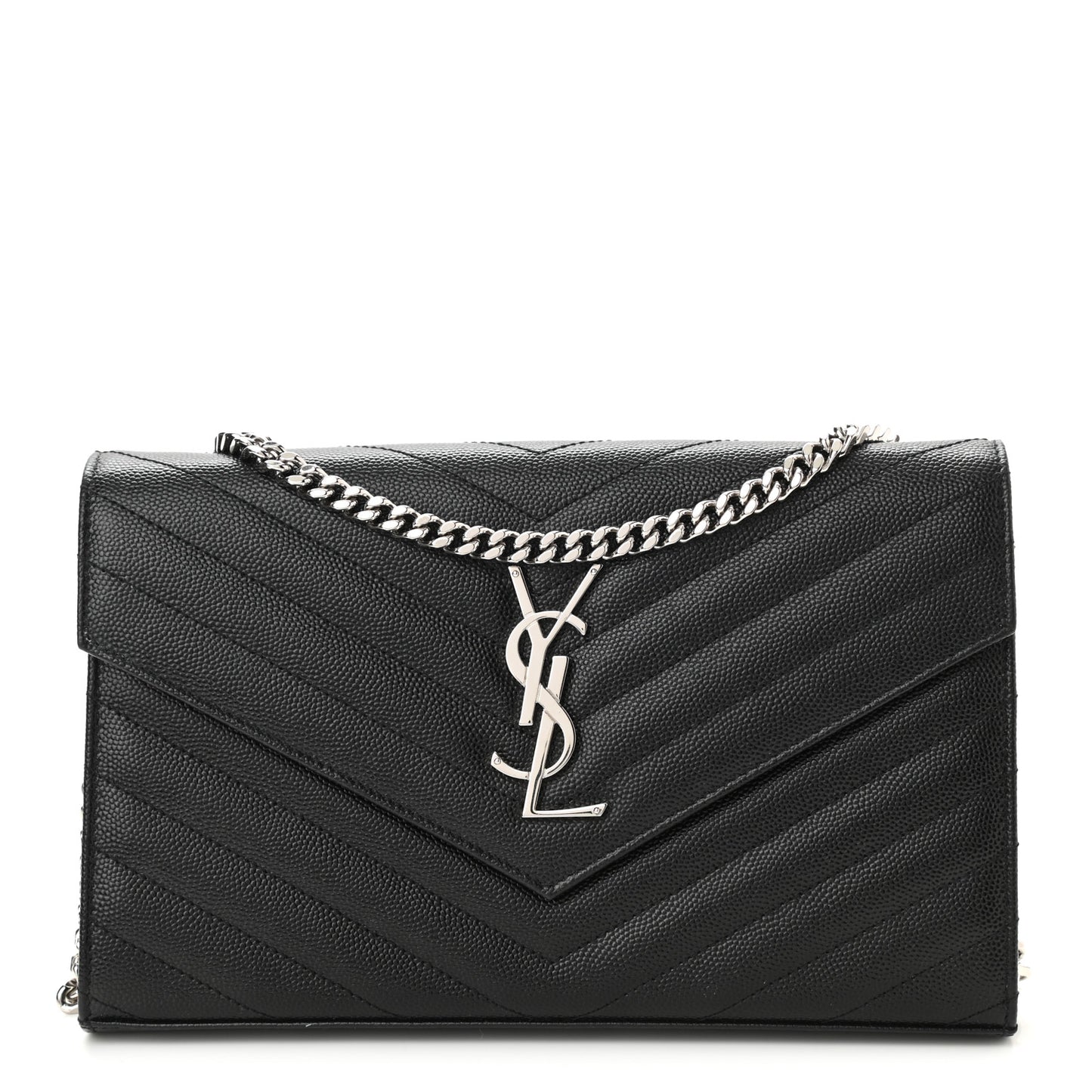 Grain De Poudre Matelasse Chevron Monogram Chain Wallet Black
