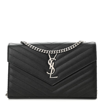 Saint Laurent Grain De Poudre Matelasse Chevron Monogram Chain Wallet Black 1 of 9