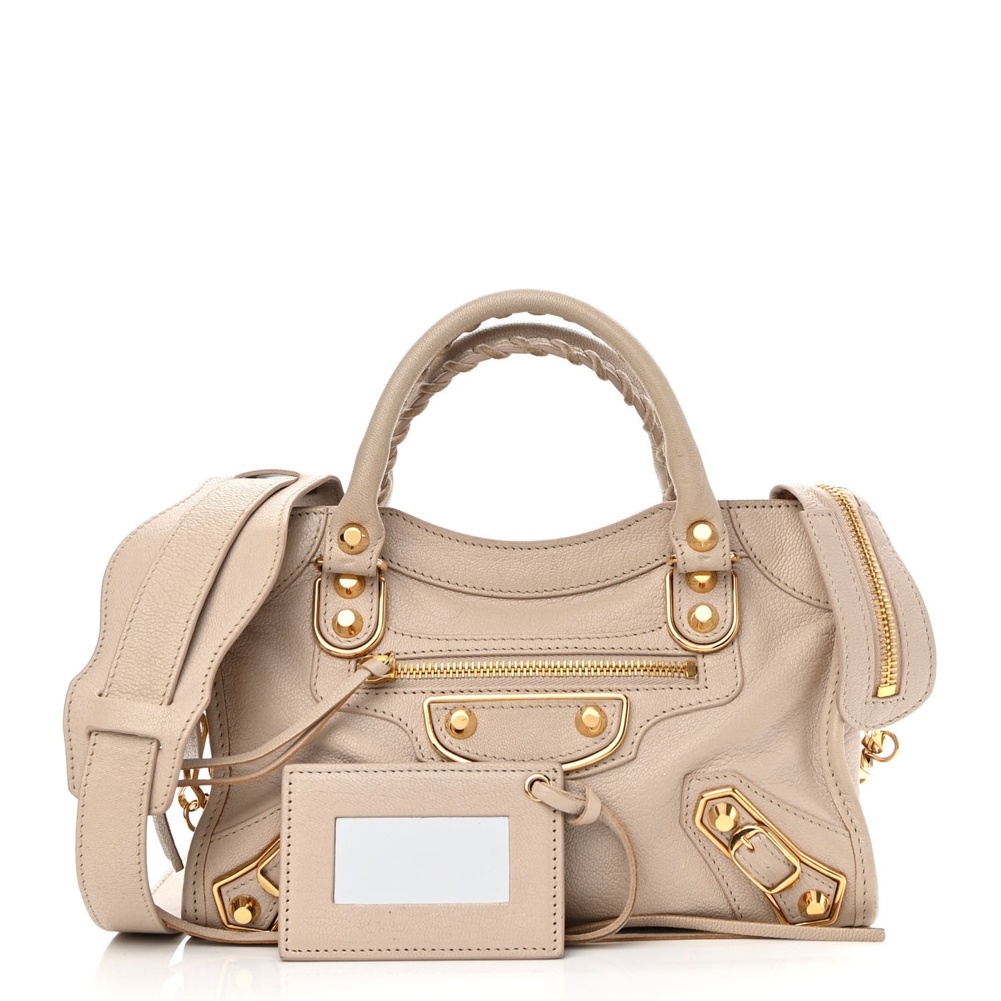 Chevre Gold Metallic Edge Hardware Mini City Beige Praline