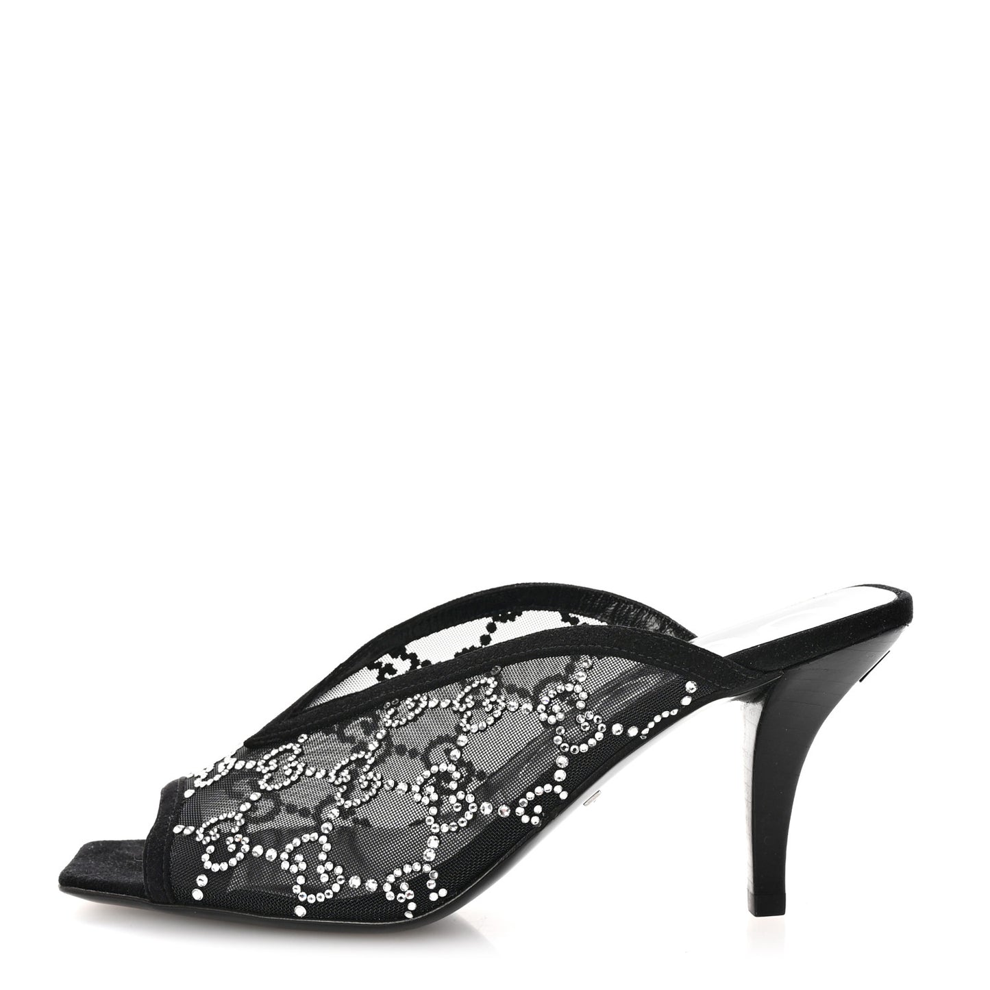 Tela Retino Kid Scamosciato Crystal GG Monogram Square G 95mm Slide Sandals 35 Black