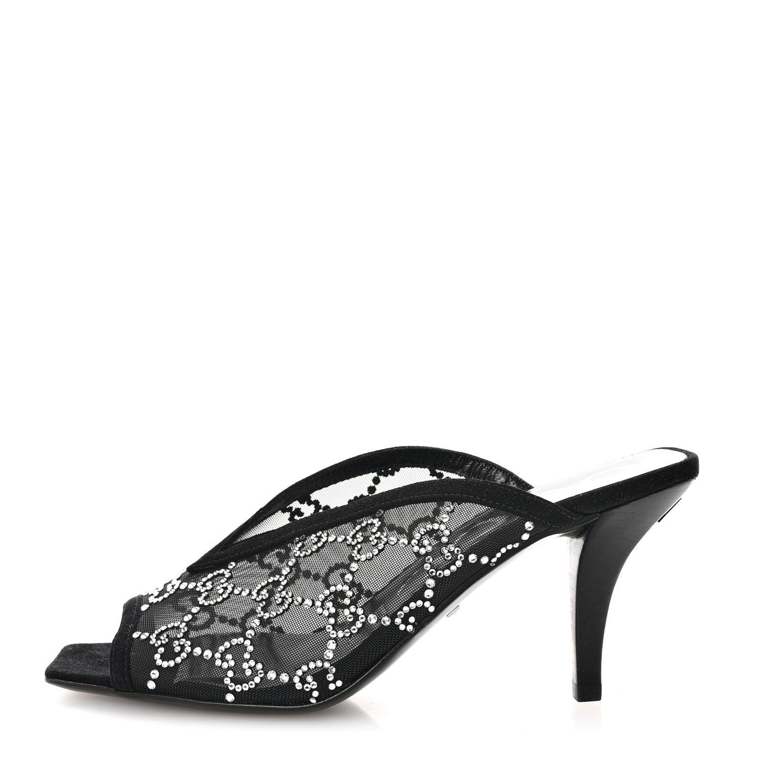 Gucci Tela Retino Kid Scamosciato Crystal GG Monogram Square G 95mm Slide Sandals 35 Black 1 of 8