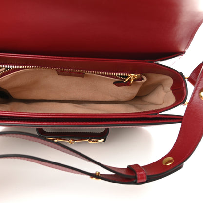 Gucci GG Supreme Monogram Azalea Calfskin Horsebit 1955 Shoulder Bag Beige Ebony New Cherry Red 5 of 9