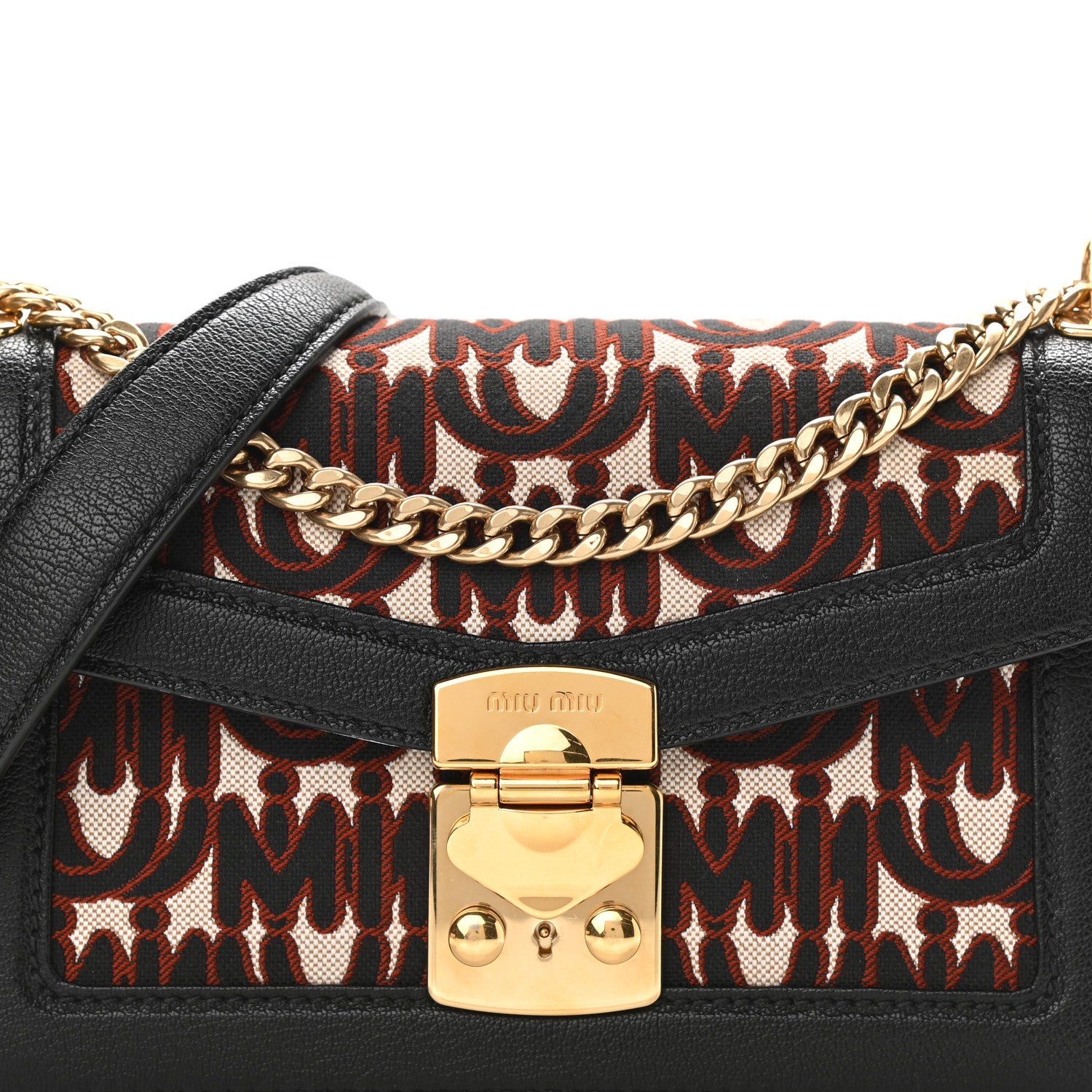 Miu Miu Jacquard Madras Confidential Logo Shoulder Bag Black 7 of 9