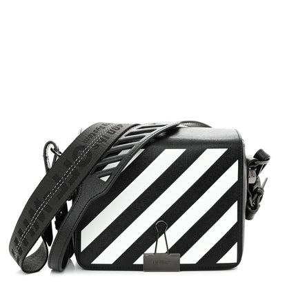 Off-White Saffiano Striped Mini Diag Binder Clip Bag Black White 1 of 10