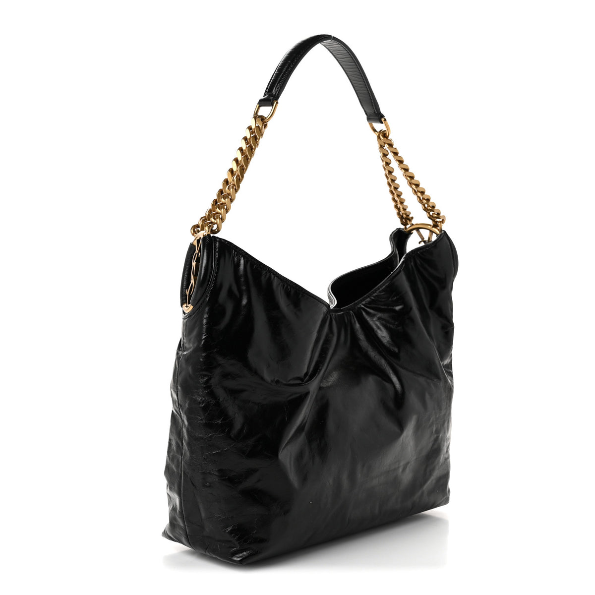 Saint Laurent Crinkled Calfskin Cassandre Hobo Black 3 of 9