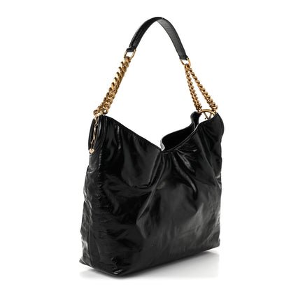 Saint Laurent Crinkled Calfskin Cassandre Hobo Black 3 of 9