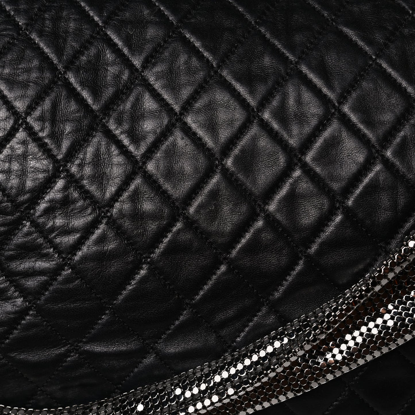 Lambskin Large Chain Mail Hobo Black