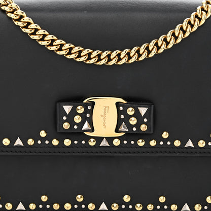 Salvatore Ferragamo Calfskin Studded Vara Bow Bag Black 7 of 13