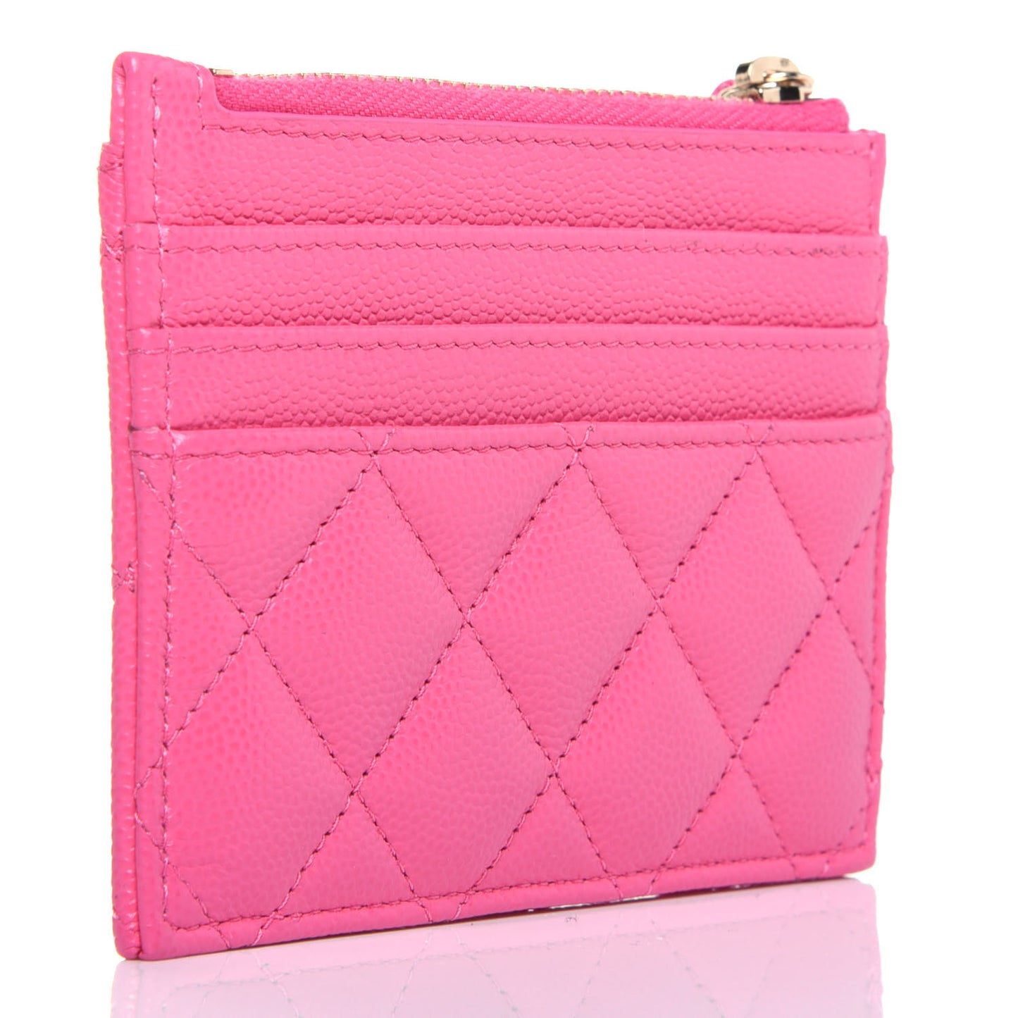 Caviar Quilted CC Zip Card Holder Pink