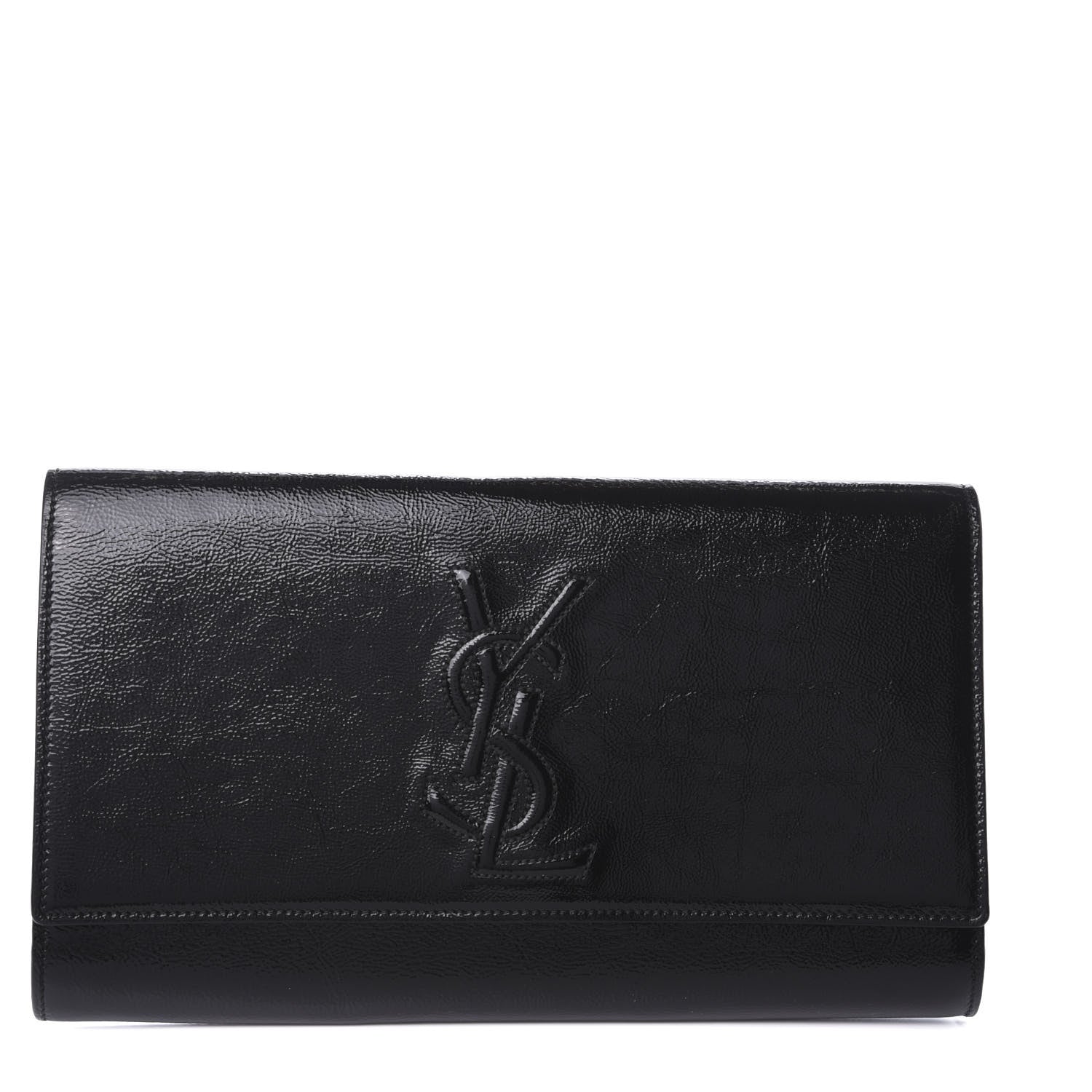 Saint Laurent Textured Patent Monogram Large Belle De Jour Clutch Black 2 of 12