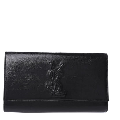 Saint Laurent Textured Patent Monogram Large Belle De Jour Clutch Black 2 of 12