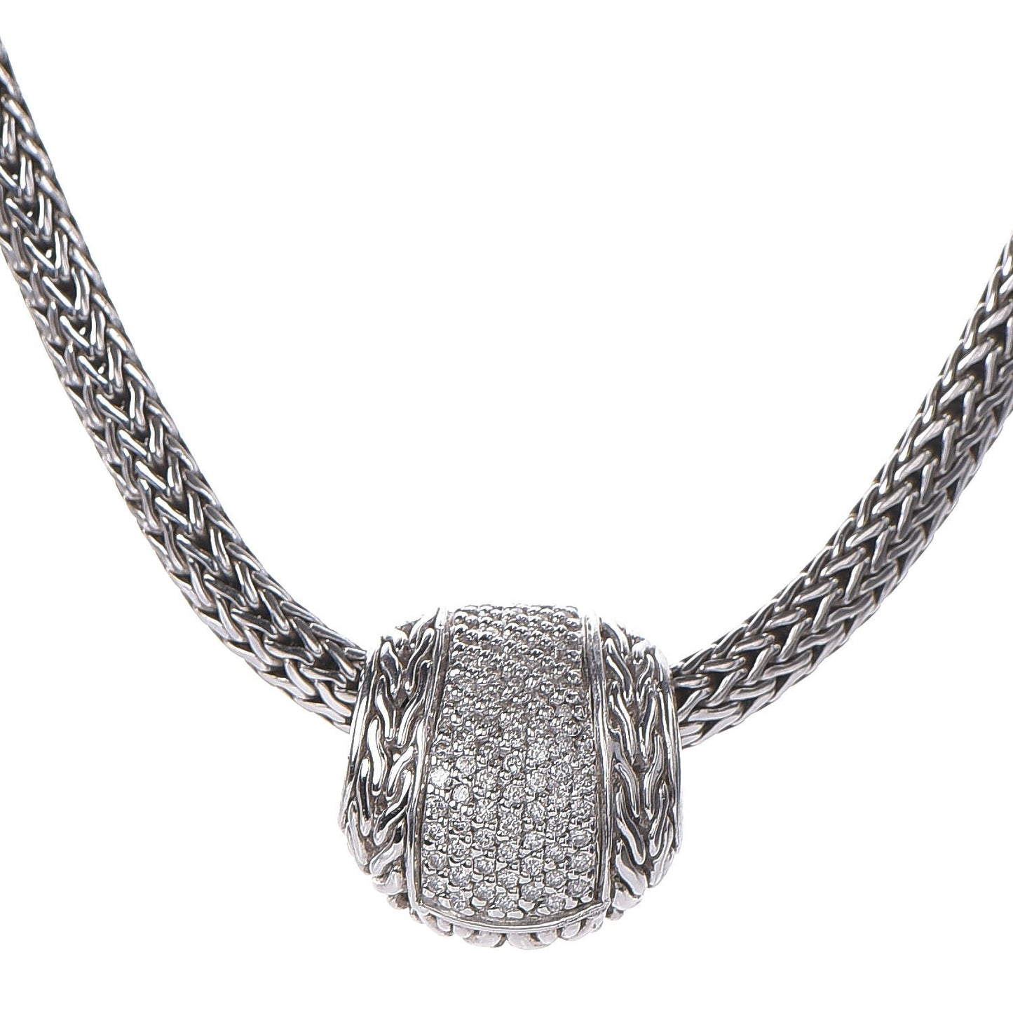 Sterling Silver Diamond Half Ball Pendant Necklace