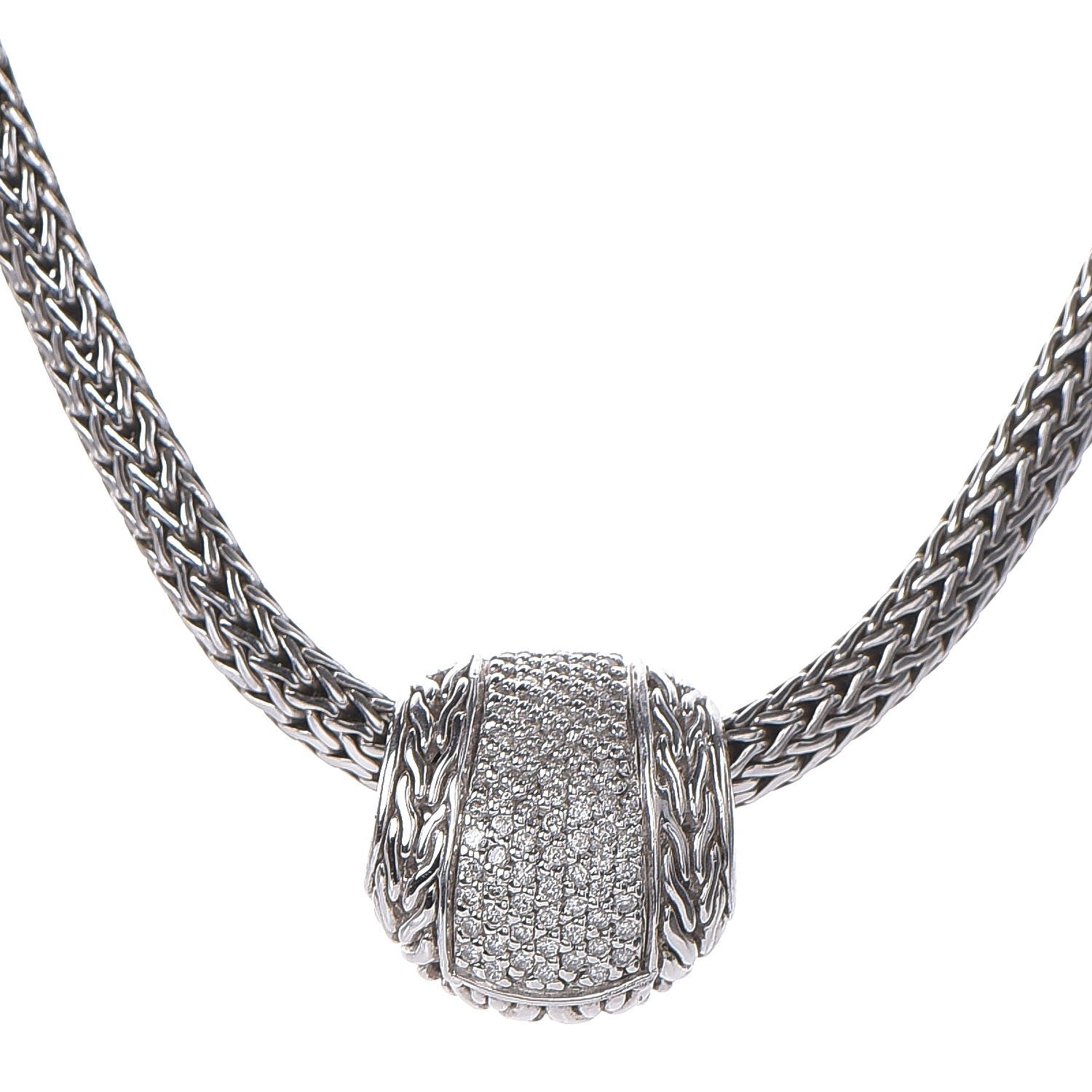 John Hardy Sterling Silver Diamond Half Ball Pendant Necklace 4 of 8