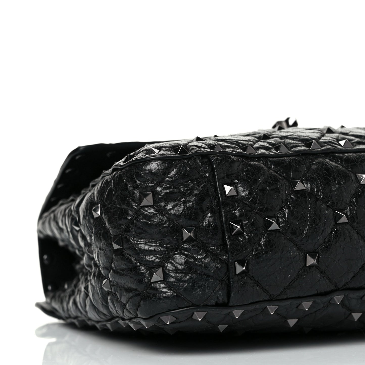 Craquele Nappa Medium Rockstud Spike Shoulder Bag Black