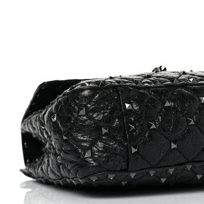 Valentino Garavani Craquele Nappa Medium Rockstud Spike Shoulder Bag Black 7 of 9