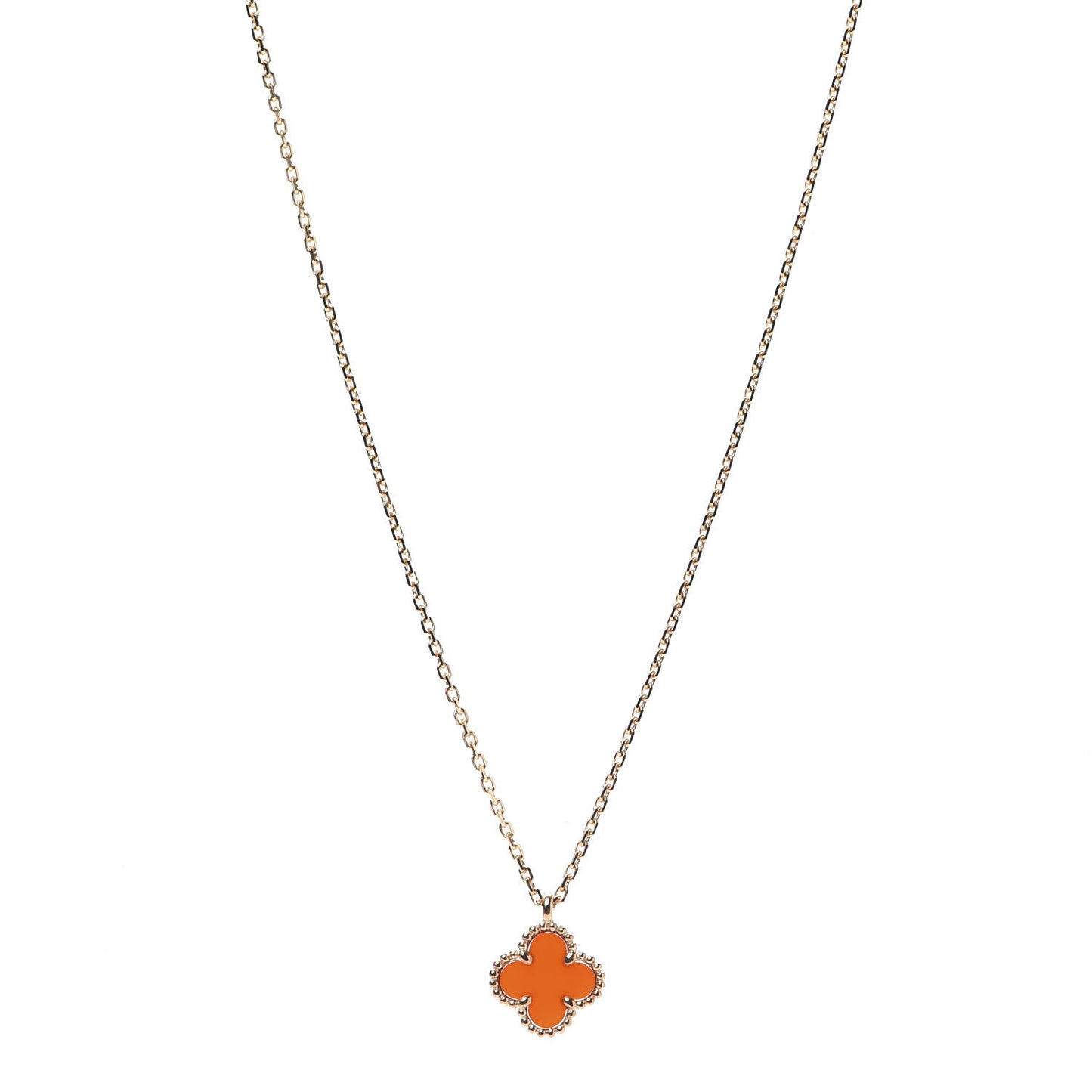 18K Rose Gold Carnelian Sweet Alhambra Pendant Necklace