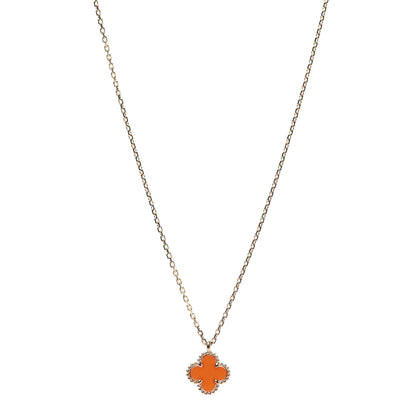 Van Cleef & Arpels 18K Rose Gold Carnelian Sweet Alhambra Pendant Necklace 1 of 8
