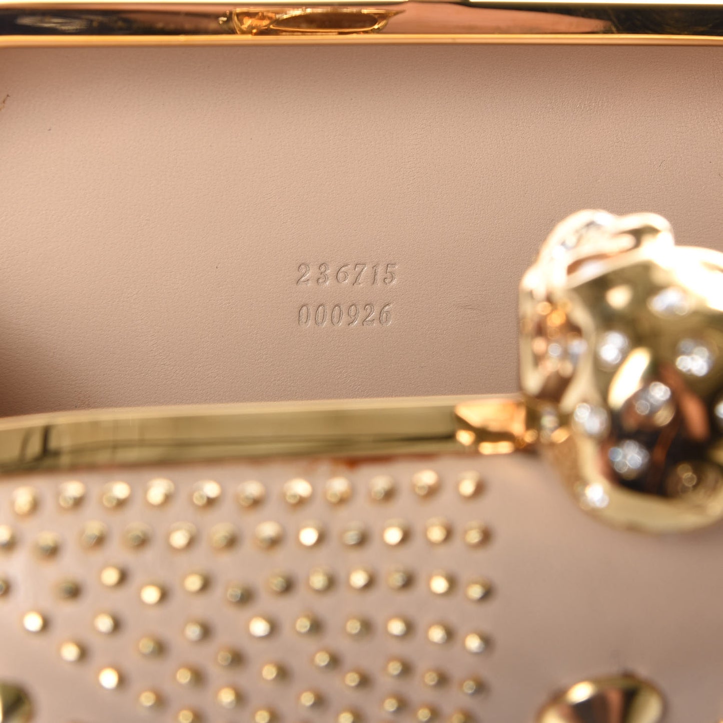 Calfskin Studded Britannia Skull Box Clutch Taupe