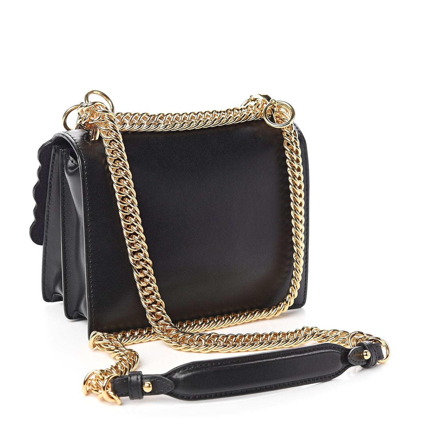 Vitello Liberty Metal Scalloped Multi Studded Small Kan I Shoulder Bag Black