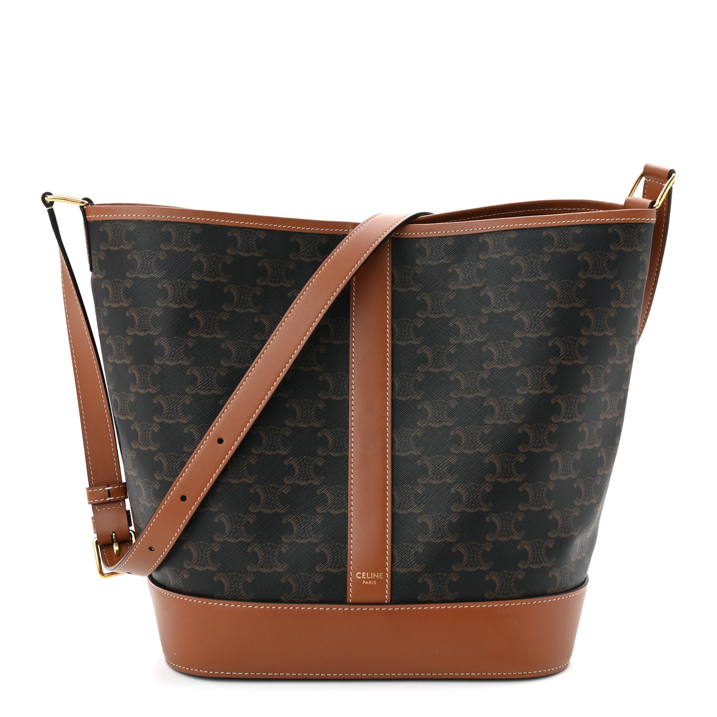 Triomphe Canvas Calfskin Medium Bucket Bag Tan