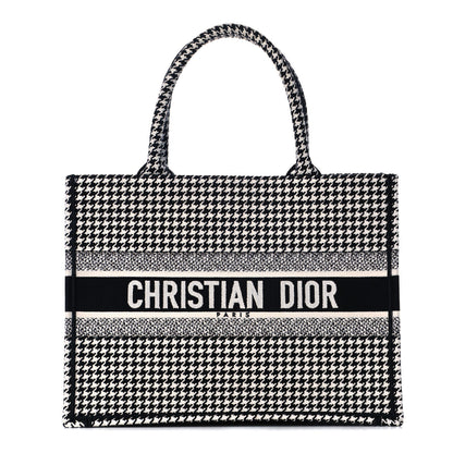 Christian Dior Canvas Houndstooth Embroidered Medium Book Tote Black White 1 of 11