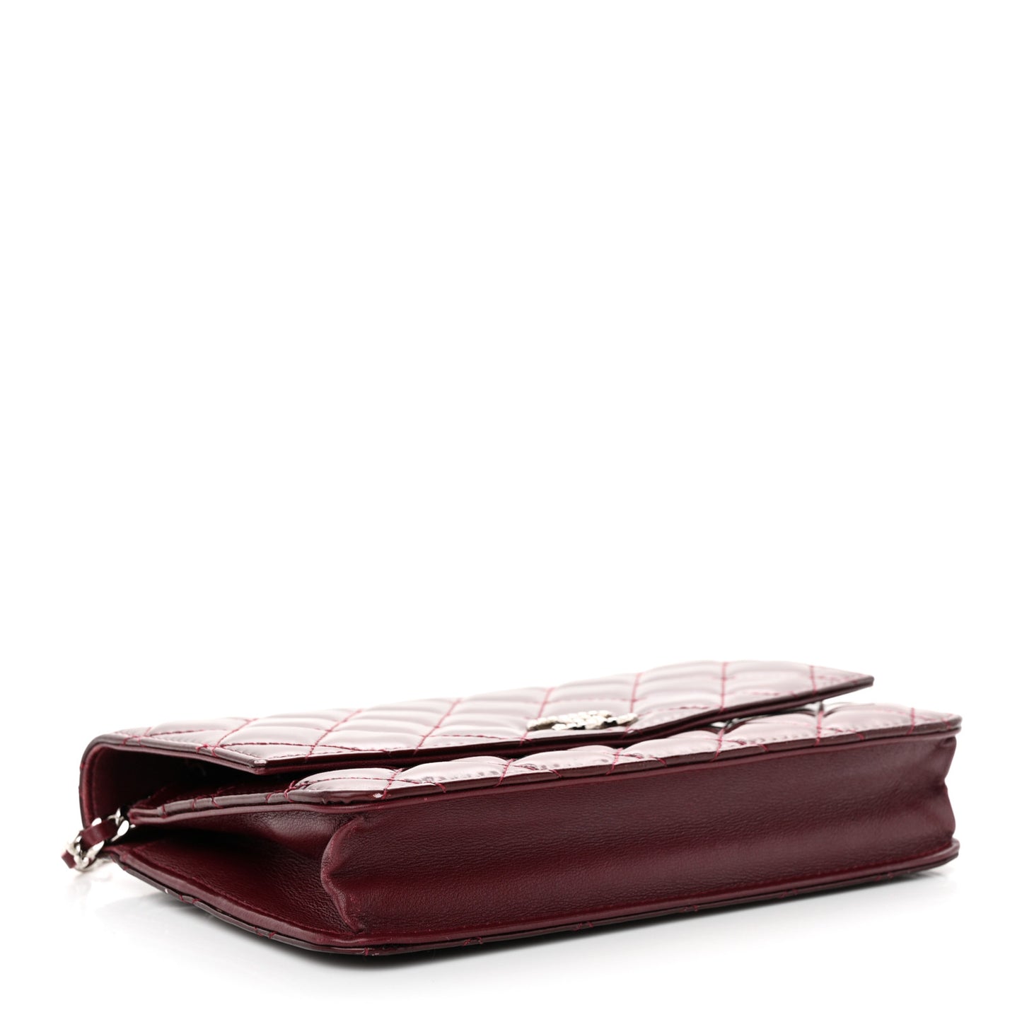 Patent Quilted Brilliant Wallet On Chain WOC Dark Burgundy