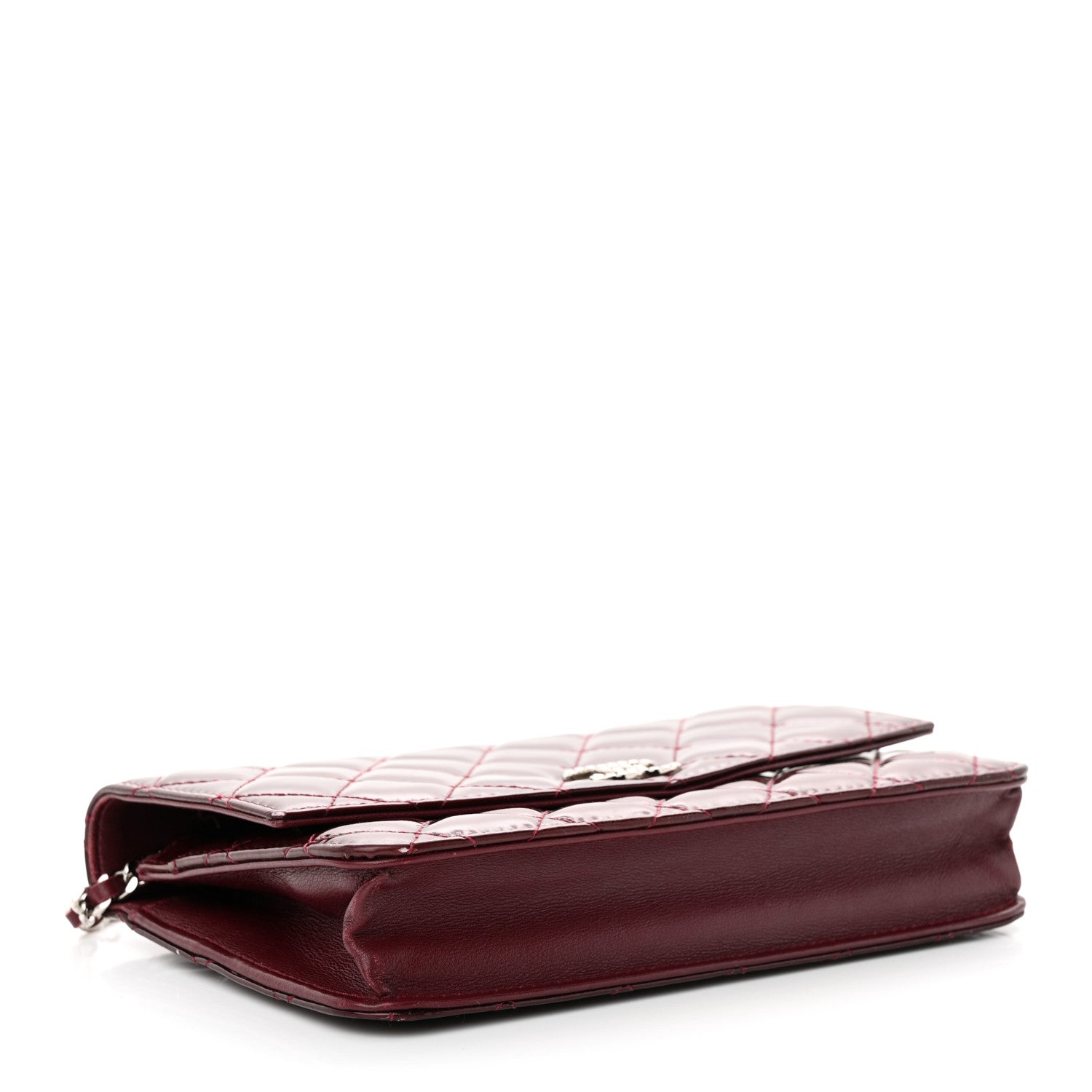 Chanel Patent Quilted Brilliant Wallet On Chain WOC Dark Burgundy 4 of 14