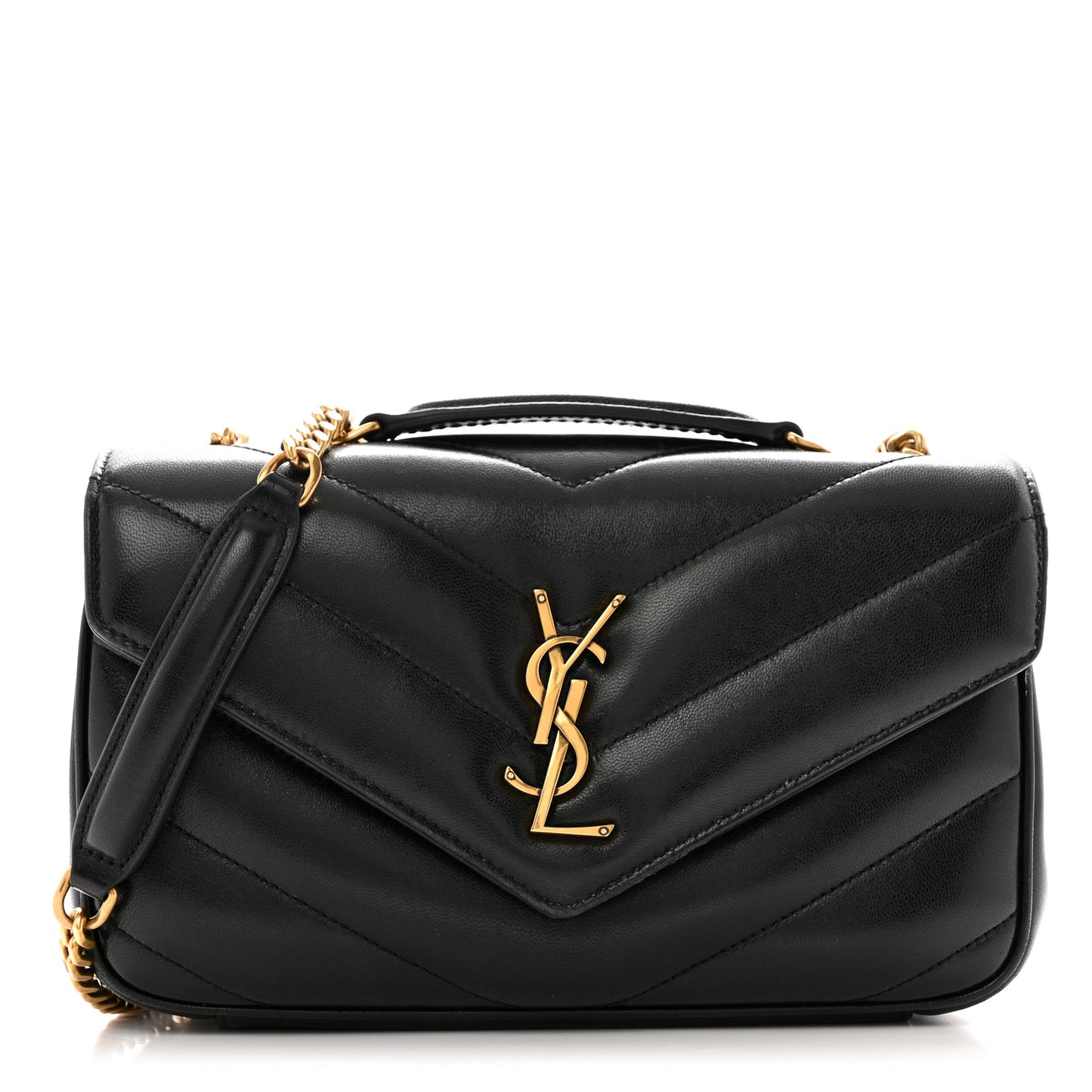 Lambskin Chevron Quilted Small Loulou Black