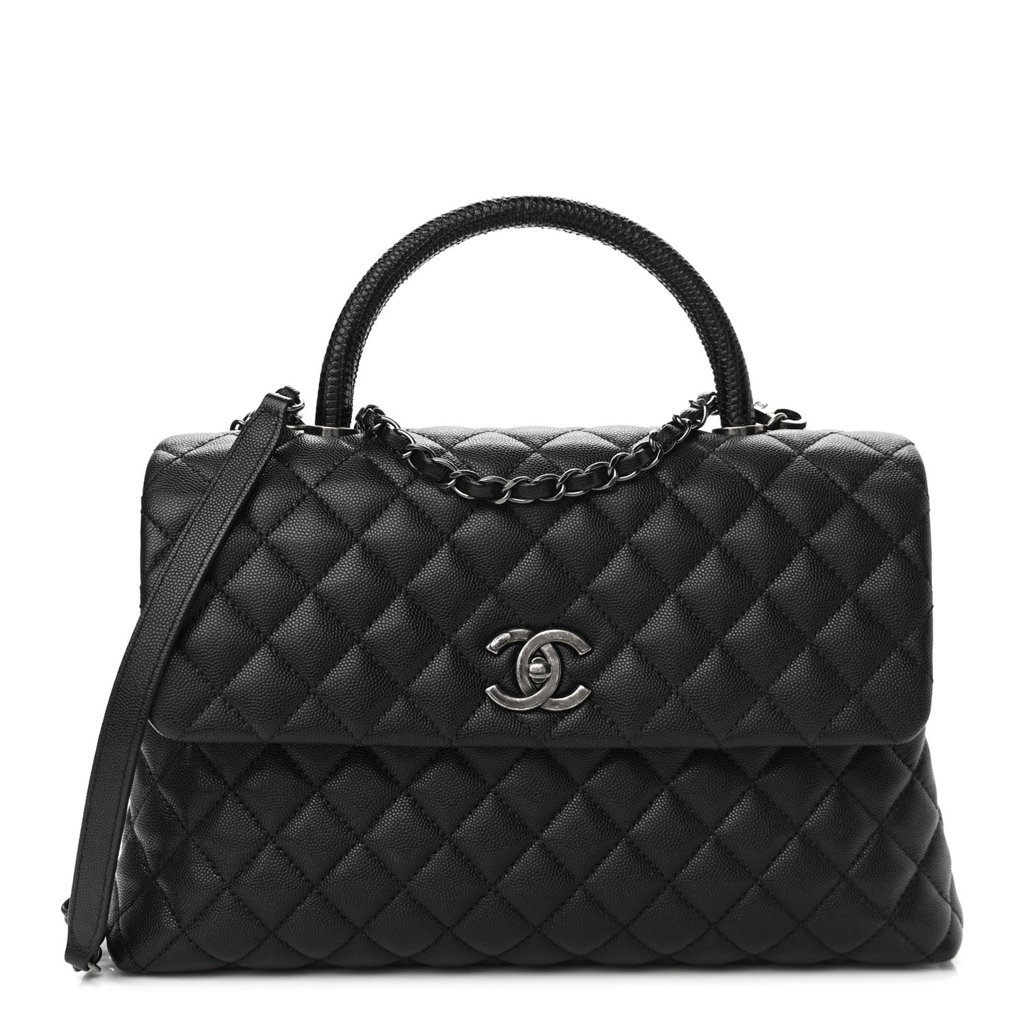 Caviar Quilted Medium Coco Handle Flap Black