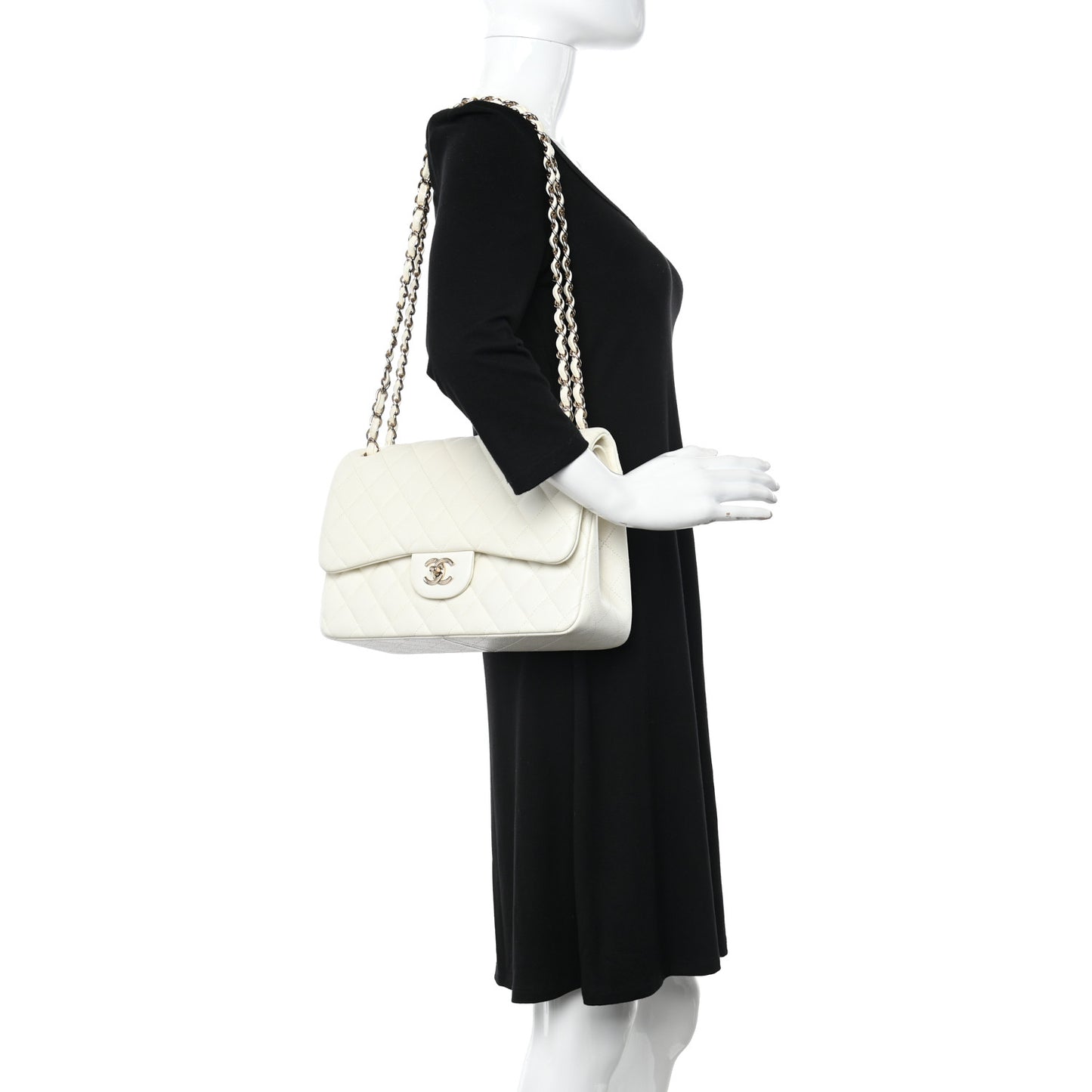 Caviar Quilted Jumbo Double Flap White