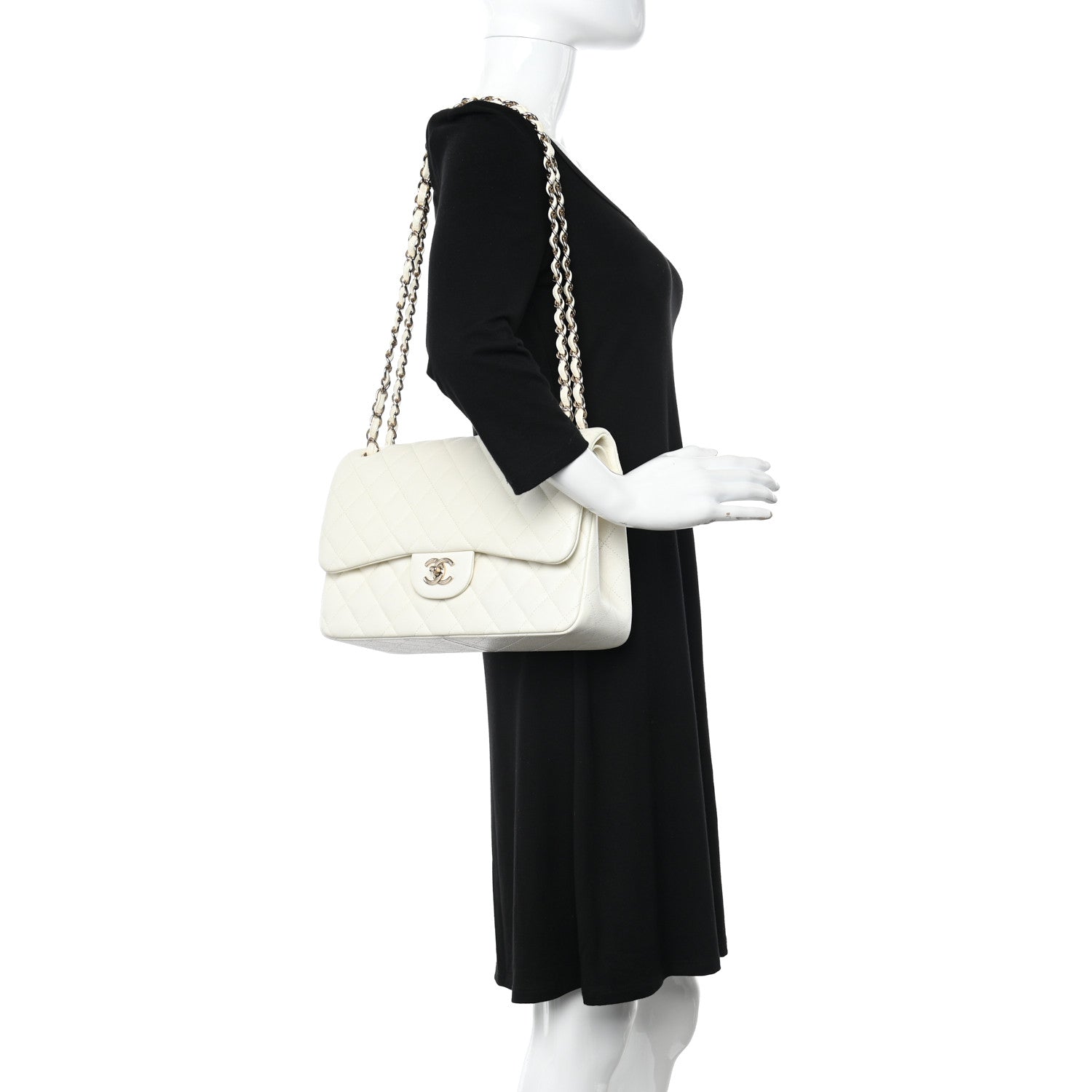 Chanel Caviar Quilted Jumbo Double Flap White 2 of 10