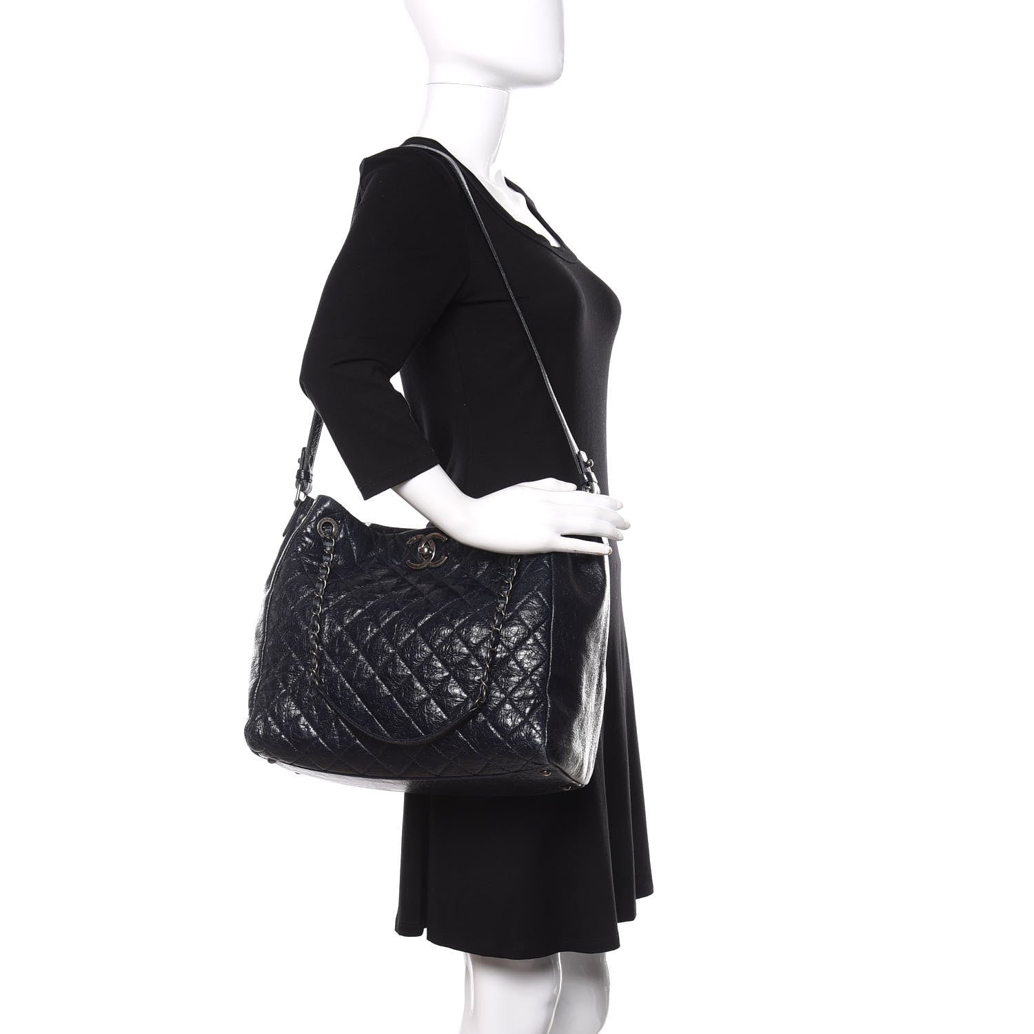 Chanel Glazed Calfskin Quilted Large Tote Black 2 of 11