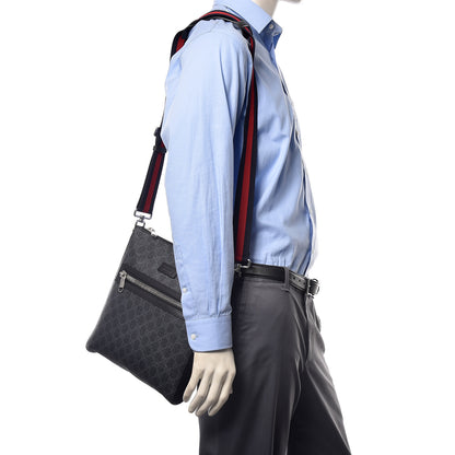 Gucci GG Supreme Monogram Appia Calfskin Web Flat Messenger Bag Black Grey 2 of 9