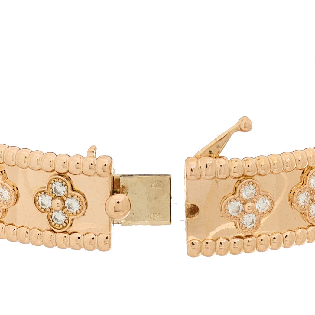 Van Cleef & Arpels 18K Rose Gold Diamond Perlee Clovers Bangle Bracelet M 4 of 5