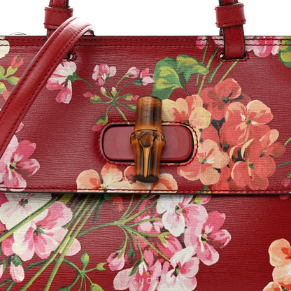 Gucci Shangai Calfskin Blooms Print Small Bamboo Daily Top Handle Bag Romantic Cerise Multicolor 7 of 10