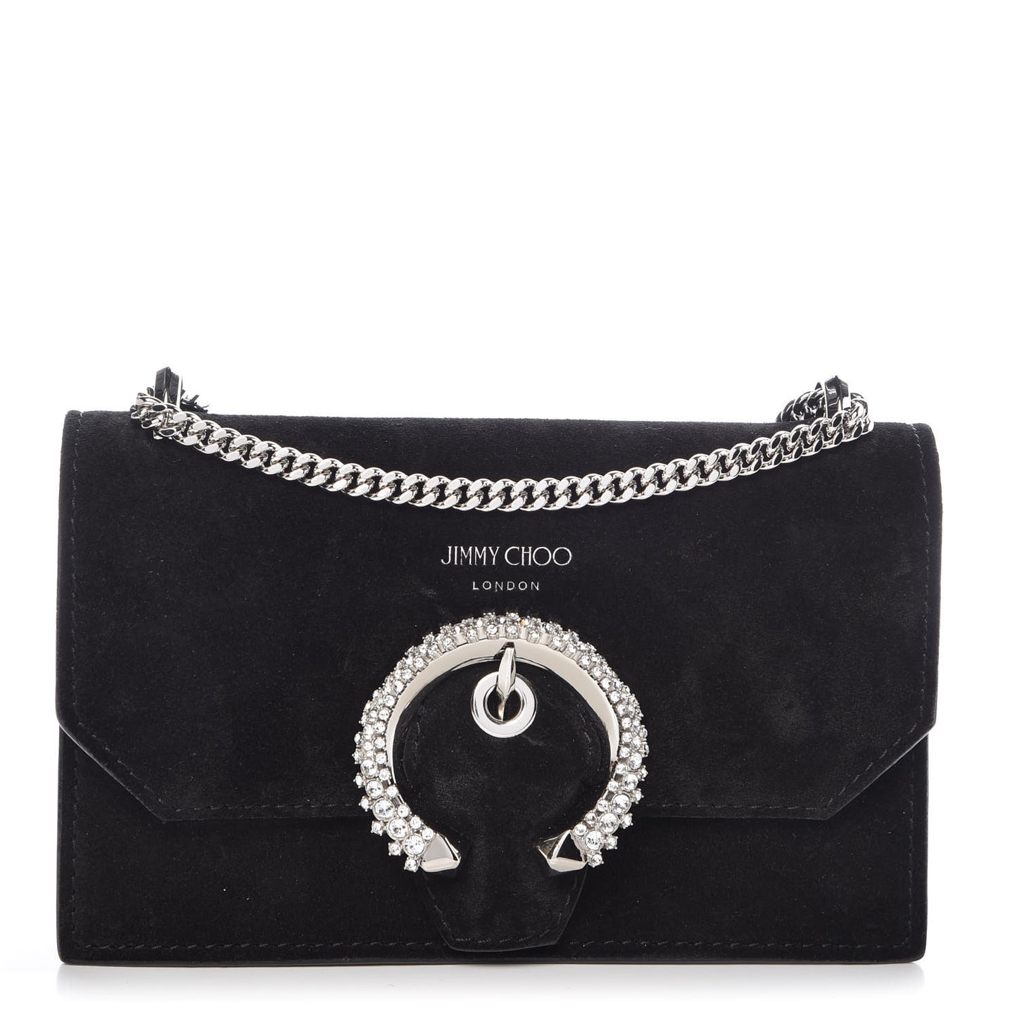 Suede Crystal Buckle Paris Crossbody Bag Black