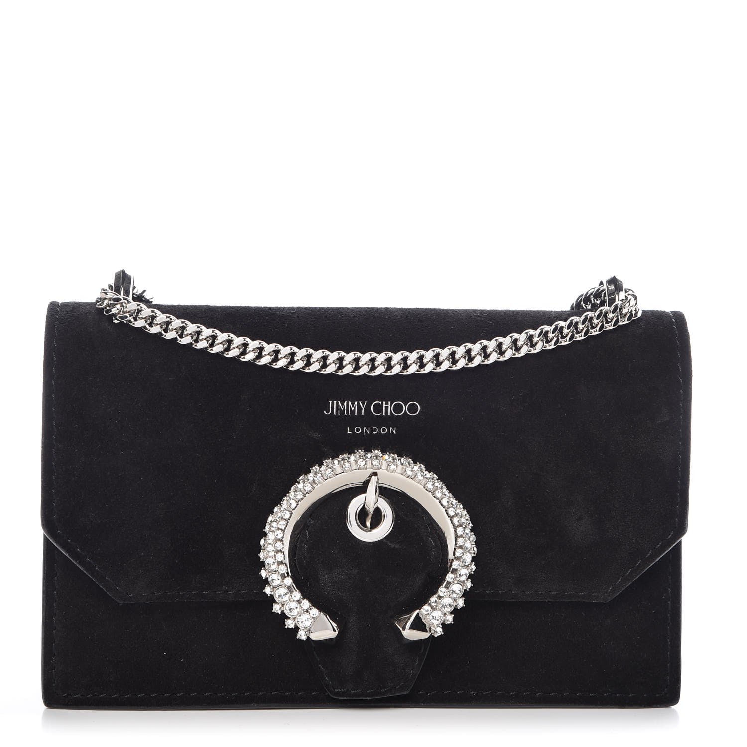 Jimmy Choo Suede Crystal Buckle Paris Crossbody Bag Black 1 of 10