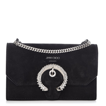 Jimmy Choo Suede Crystal Buckle Paris Crossbody Bag Black 1 of 10