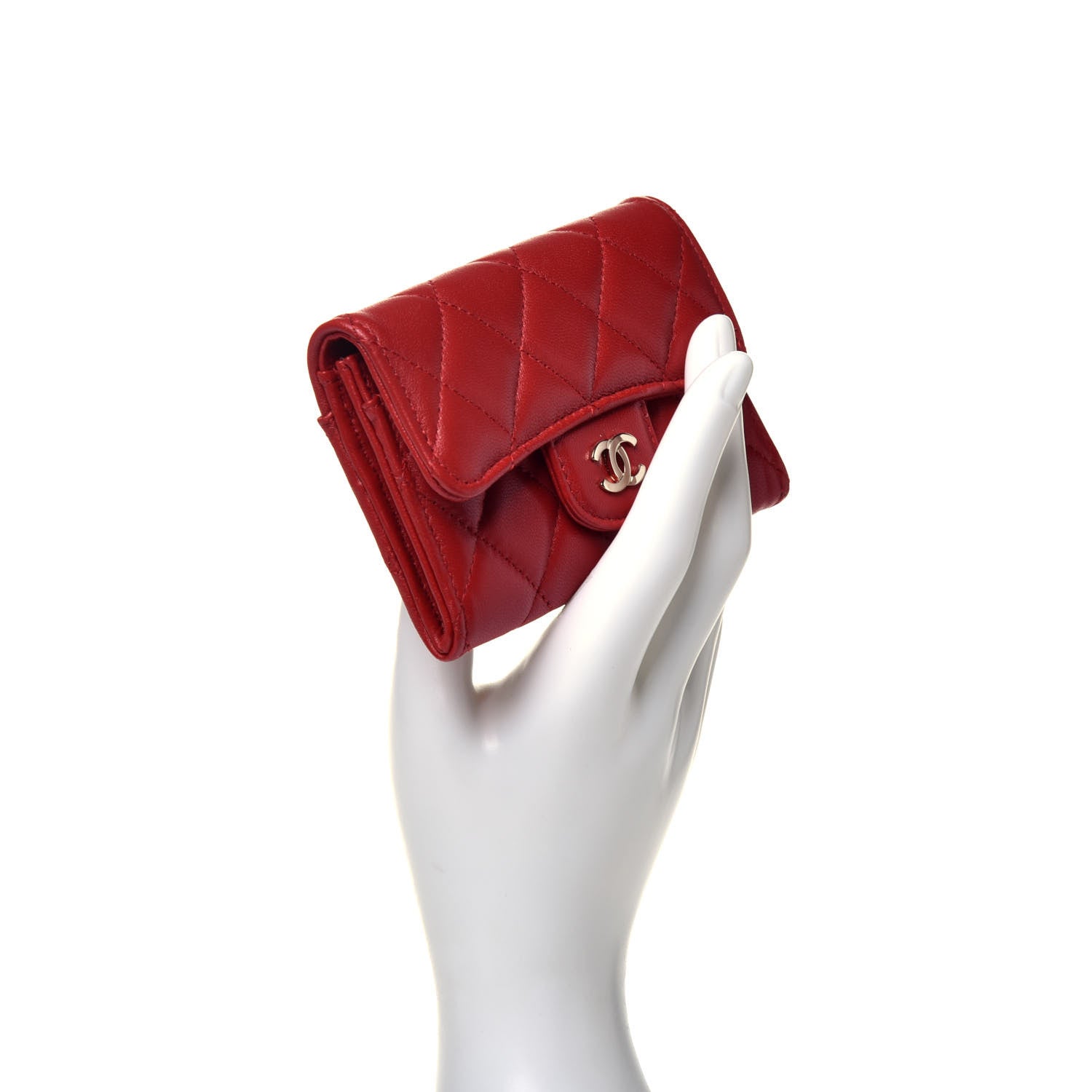 Chanel Lambskin Quilted Flap Card Holder Wallet Red 2 of 8