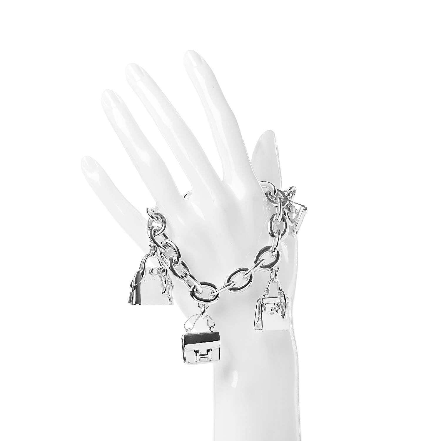 Hermes Sterling Silver Four Handbag Charm Bracelet 2 of 4