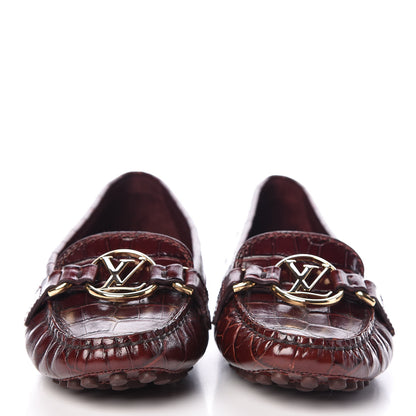 Louis Vuitton Calfskin Crocodile Embossed Dauphine Loafers 36 Bordeaux 2 of 8