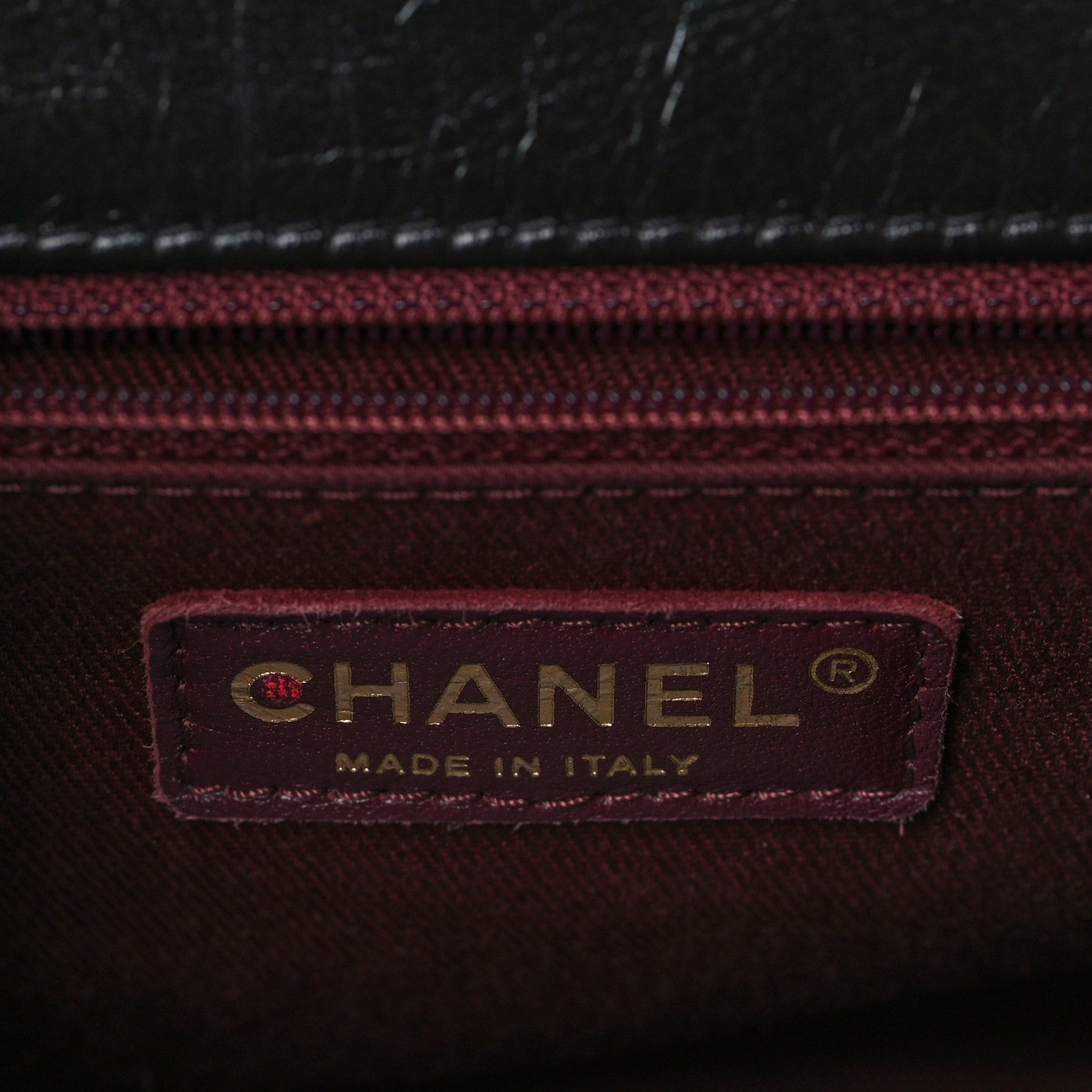 Chanel Glazed Calfskin Castle Rock Large Flap Black Burgundy 6 of 7