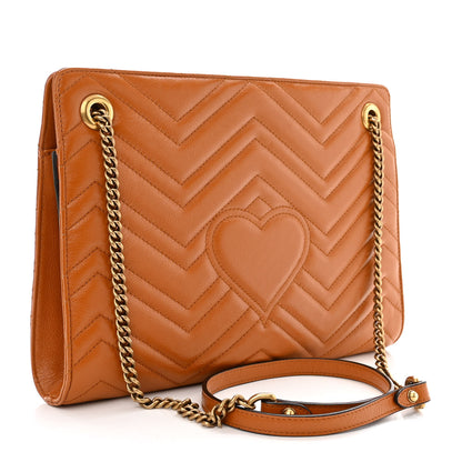 Gucci Azalea Calfskin Matelasse Heart Medium GG Marmont Slim Shoulder Bag Cognac 3 of 11