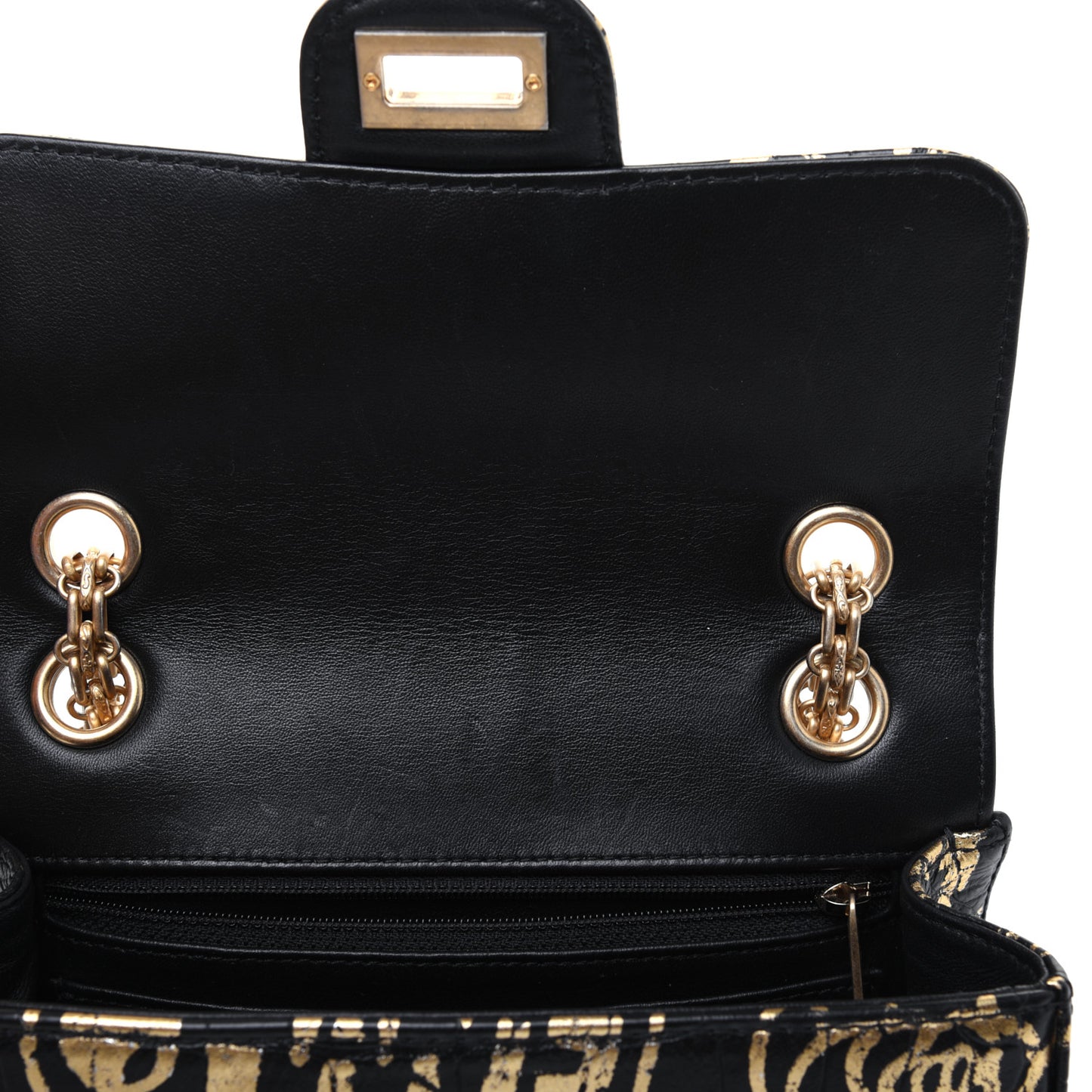 Calfskin Crocodile Embossed Graffiti 2.55 Mini Cocodile Reissue Flap Black Gold