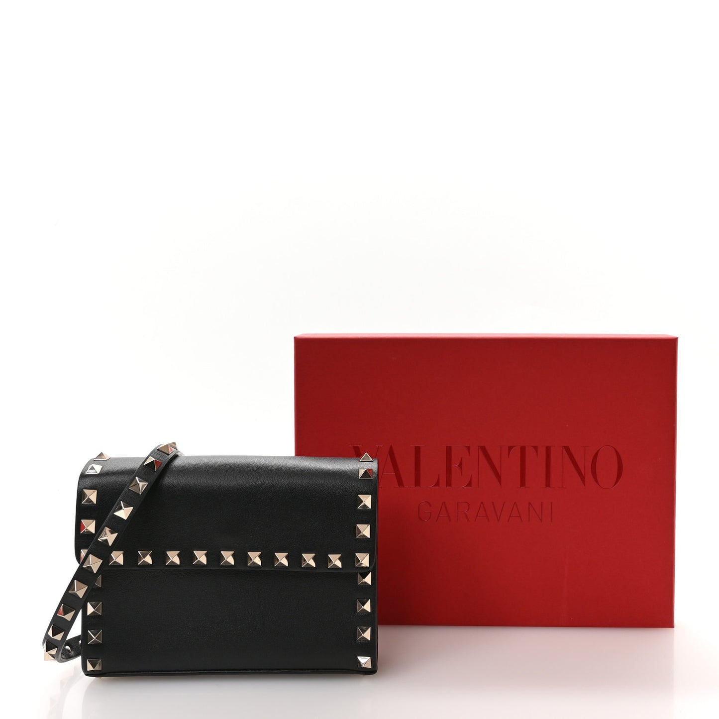 Vitello Rockstud Flap Crossbody Bag Black