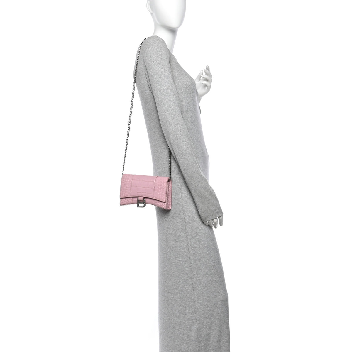 Shiny Calfskin Crocodile Embossed Hourglass Chain Bag Powder Pink
